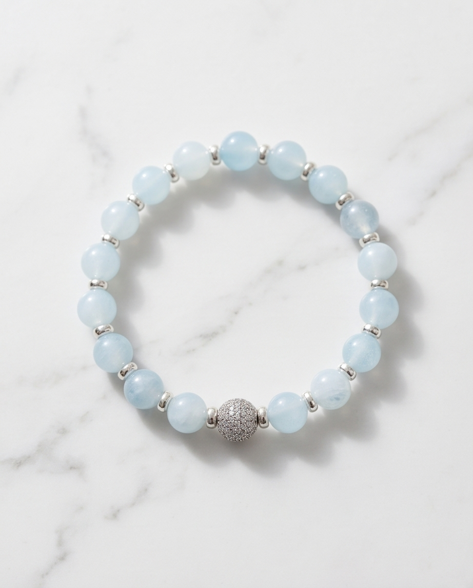 The Deepwater Bracelet | Aquamarine + Pavé Center | 14k Gold Filled