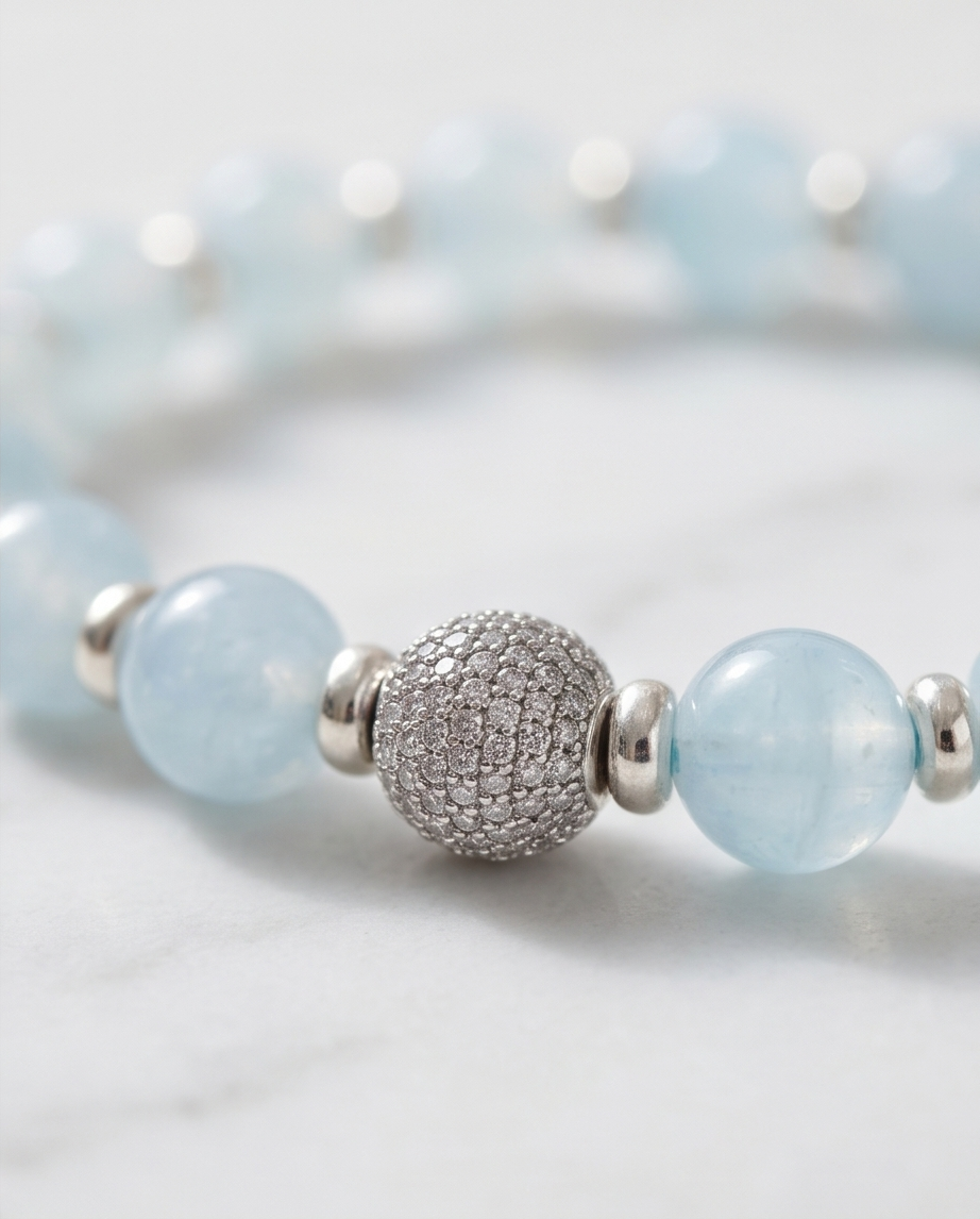 The Deepwater Bracelet | Aquamarine + Pavé Center | 14k Gold Filled