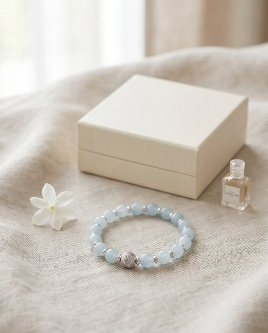 The Deepwater Bracelet | Aquamarine + Pavé Center | 14k Gold Filled