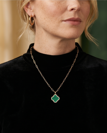 The Emerald Van Clover Necklace | Malachite + Pavé | 14k Gold Filled