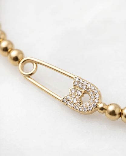 Safety Pin Flat Charm Stretch Bracelet | 14k Gold Plated