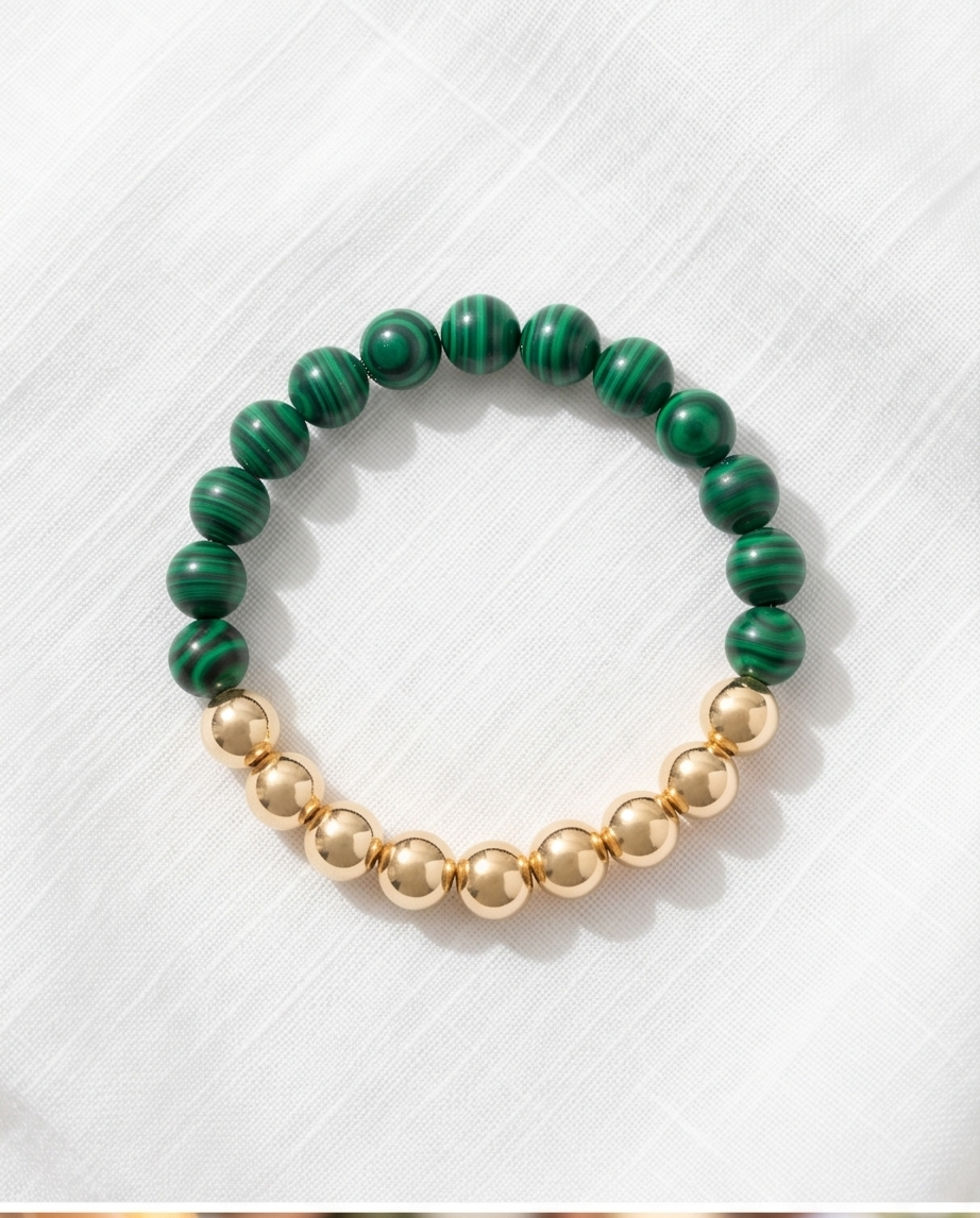 The Grounded Bracelet | Malachite + Gold Filled | 8mm