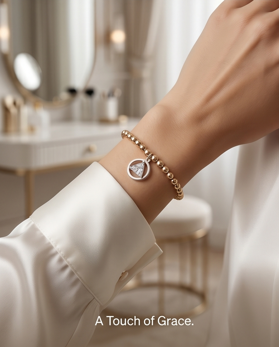 The Sobriety Bracelet | Pavé Triangle Charm | 14k Gold Filled | 4mm