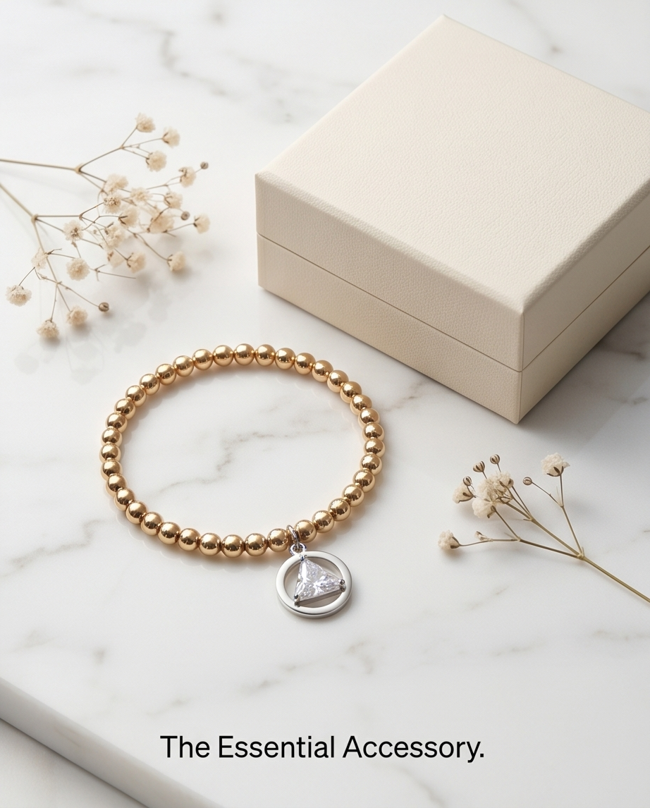 The Sobriety Bracelet | Pavé Triangle Charm | 14k Gold Filled | 4mm