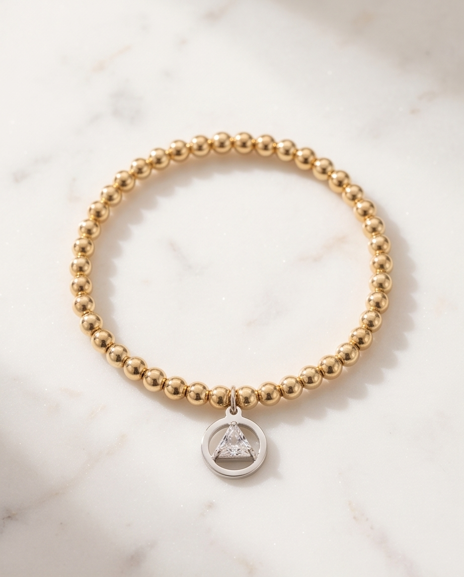 The Sobriety Bracelet | Pavé Triangle Charm | 14k Gold Filled | 4mm